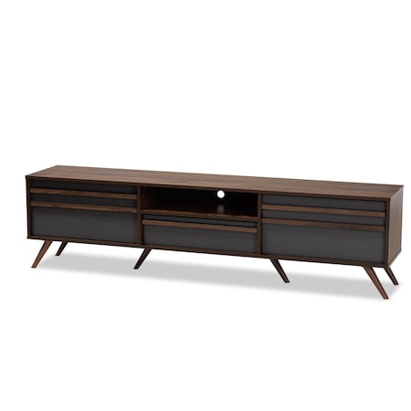 Naoki Grey And Walnut Wood TV Stand With Drop-Down Compartments